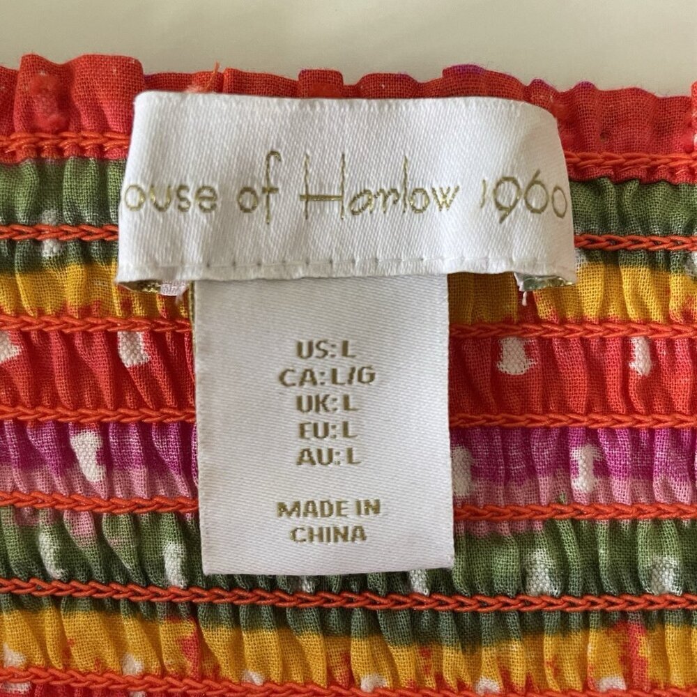 House Of Harlow 1960 Revolve Tropical Fruit Colorful Smocked Tiered Maxi Dress L - Picture 4 of 13